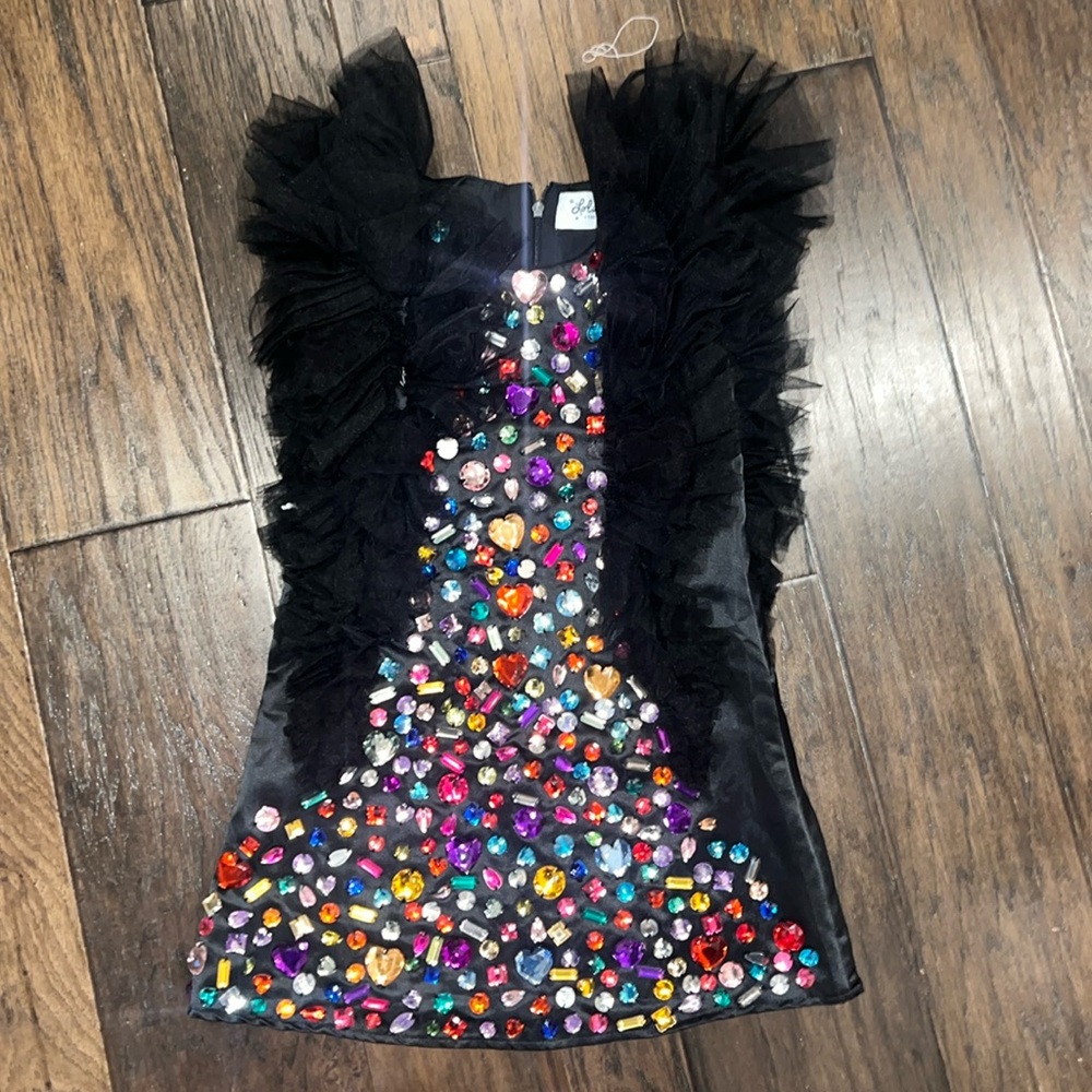 Lola + The Boys Black Dress with Multicolored Gem Embellishments